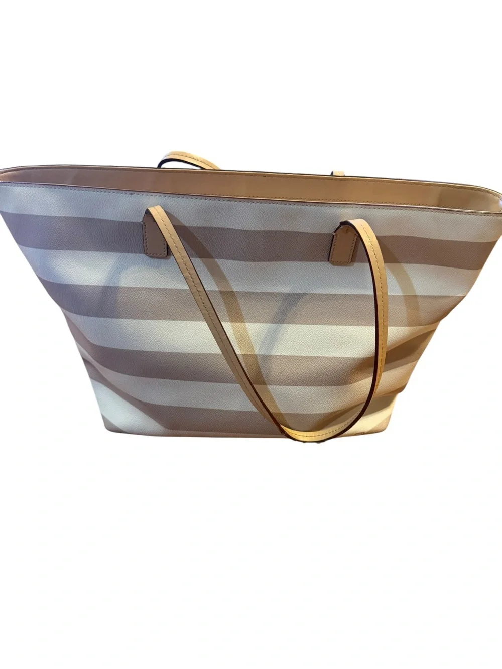 Kate spade Striped Beige & White Tote with Bow Accent